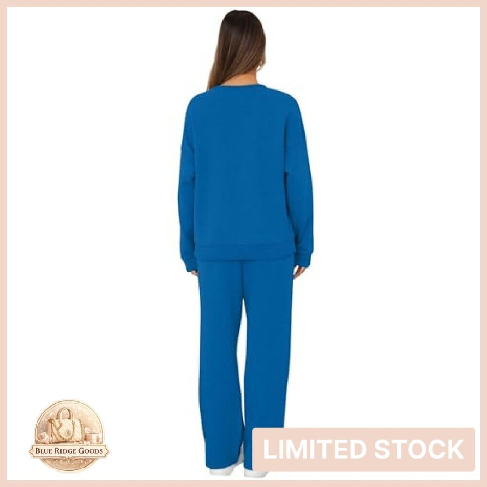 Oversized Crewneck Sweatsuit Lounge Set Soft Lightweight Comfy Fall Fashion - Picture 6 of 8